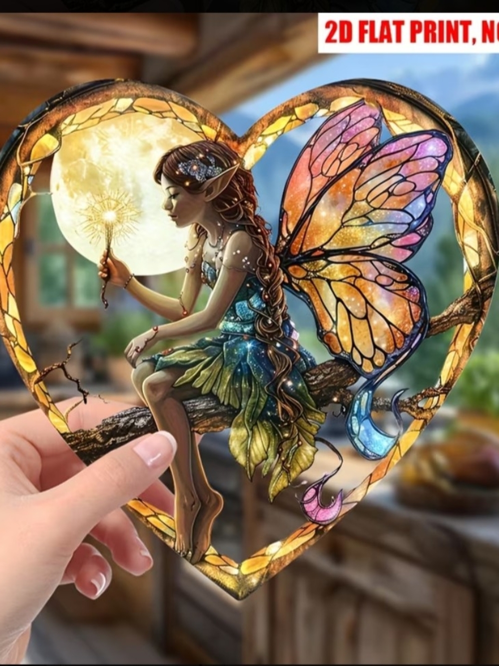 Multicolor Fairy Heart Wall Art Accent - Stained-acrylic Style